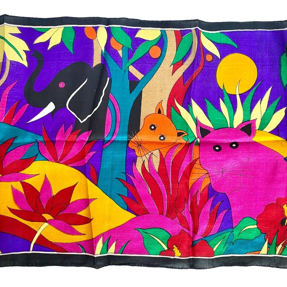 Jungle Theme Tropical Flowers Bright Long Lightweight Scarf Elephant 72x12in